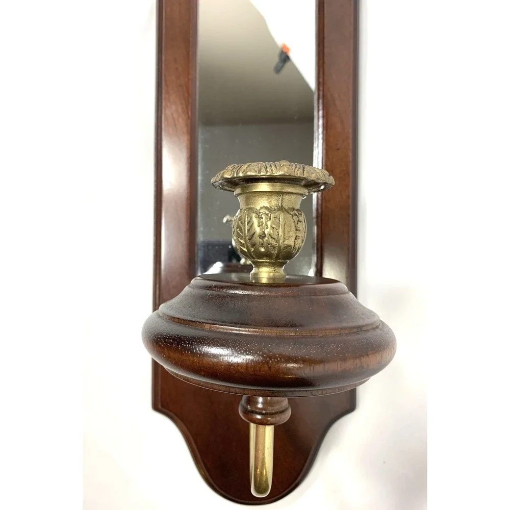 Bombay Company‎ Wood Wall Candle Sconce Mirrored Brass Vintage 80s